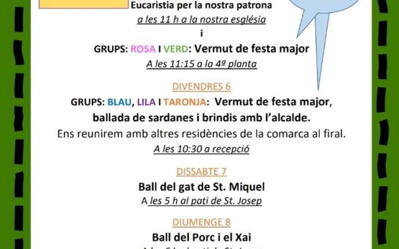 Programa de actividades de las Fiestas del Tura en la Residencia Santa Maria del Tura de Olot